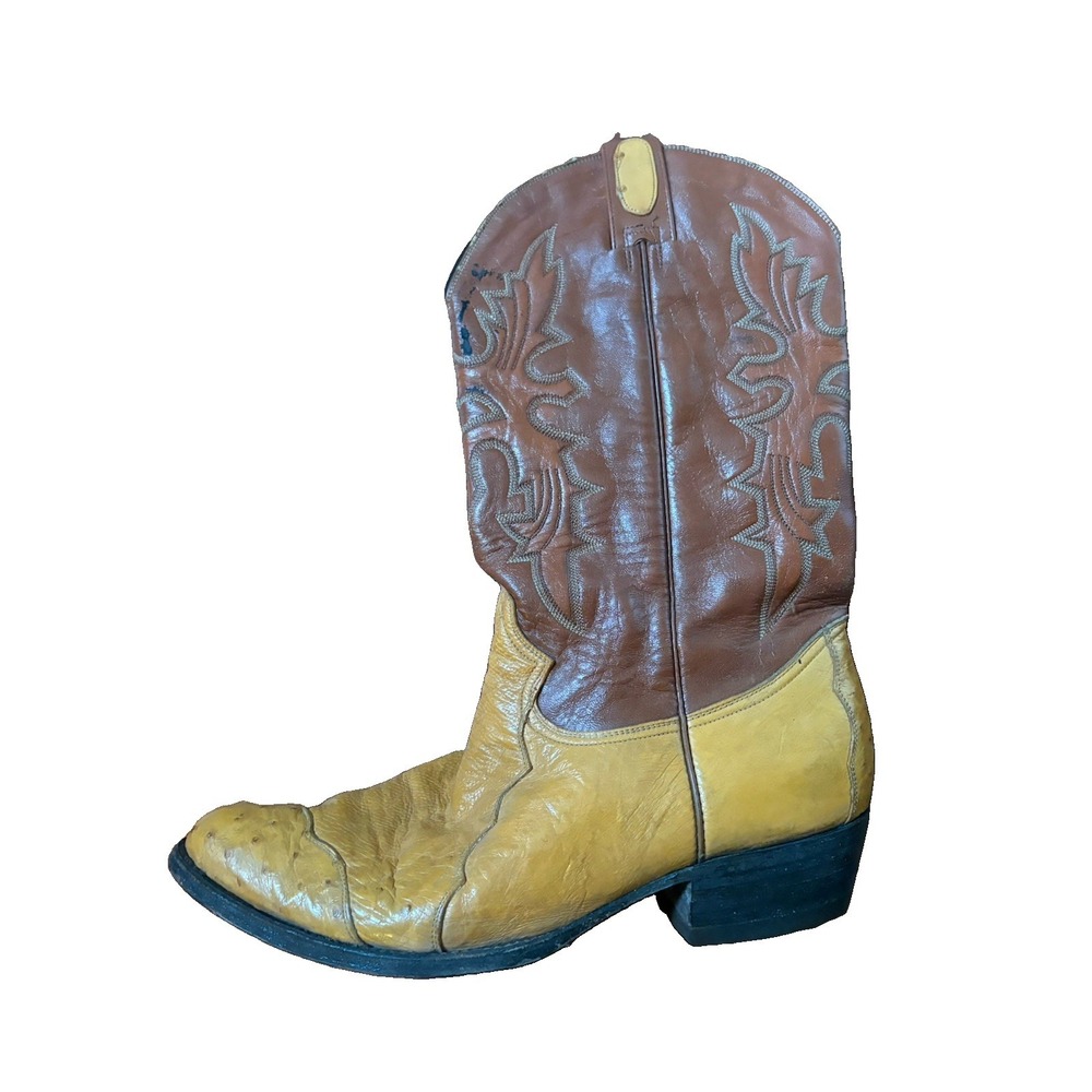 Vintage Montana Exotic Ostrich Trim Western Boots 13 E Made in Mexico Leather